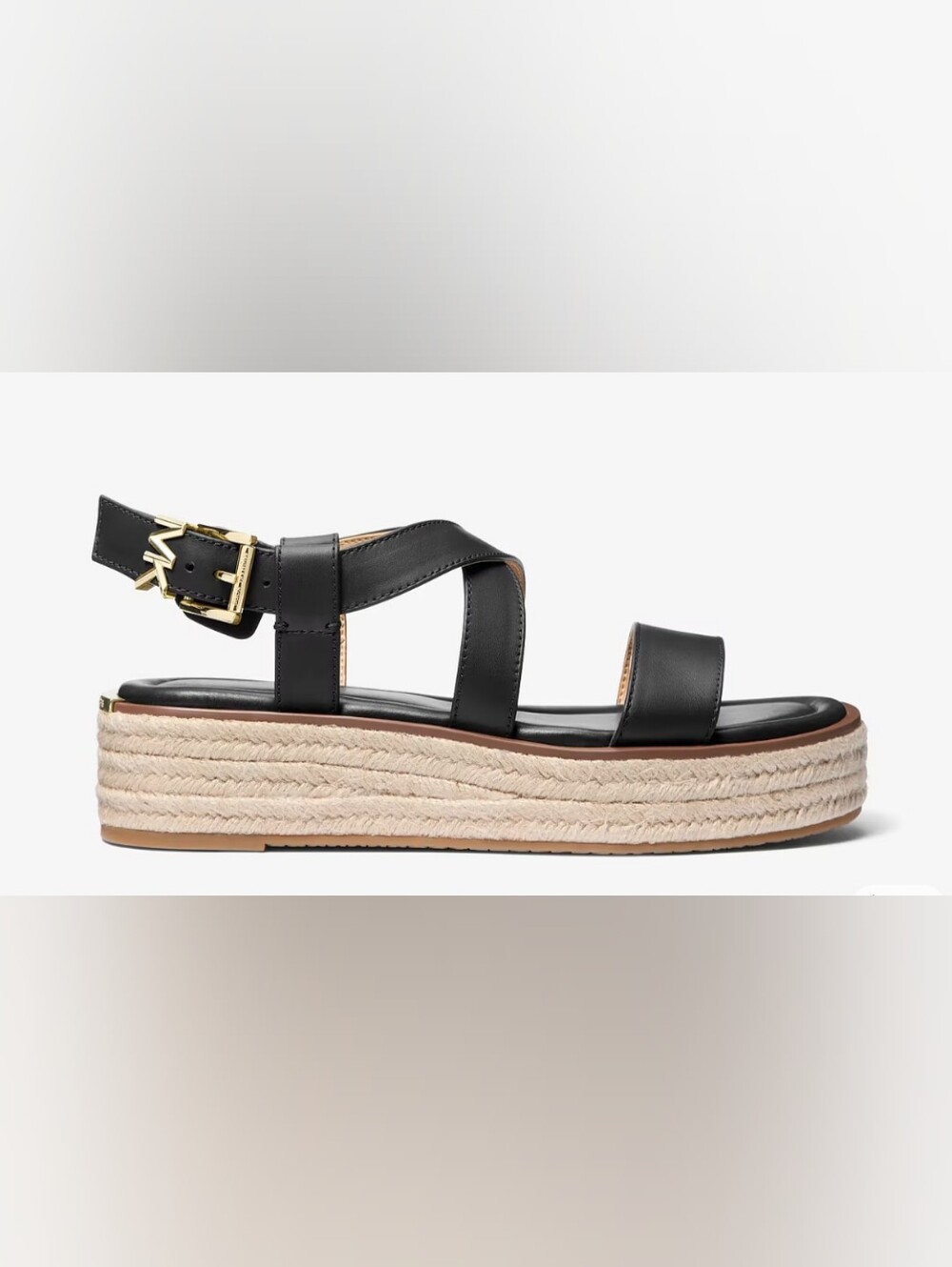 Michael Kors women's Lynn Espadrille Sandals black gold sz 11 platform buckle